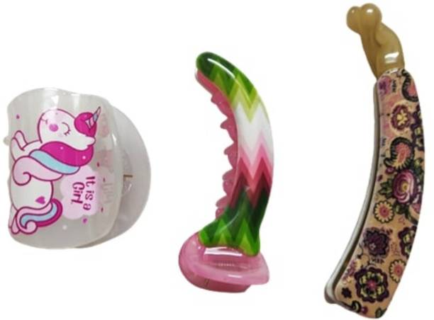 NewJainTraders Combo of Mirchi Banana Clip, Banana Clip & Hair Clutcher - 3 Clips (Multi03) Banana Clip