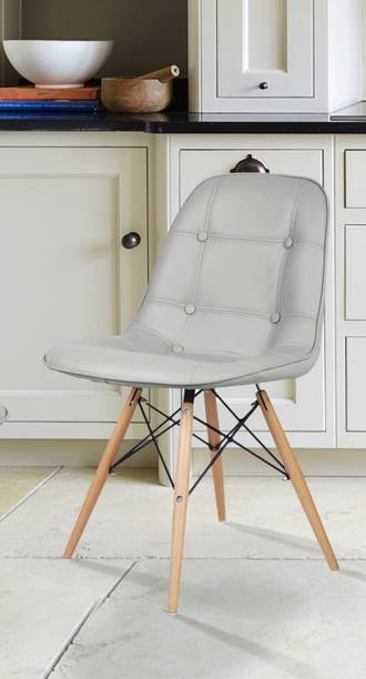 Deal Dhamaal Eames Replica Faux Leather Cushioned Dining Chair in Light Grey Color Engineered Wood Living Room Chair