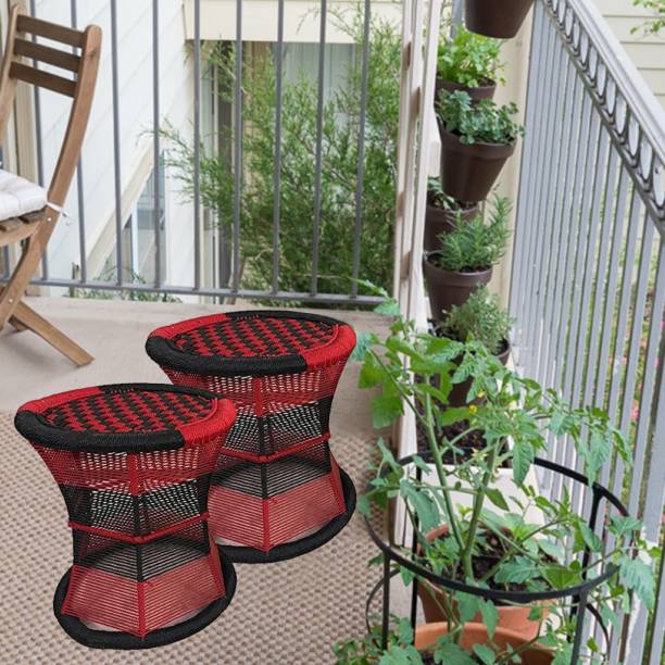 Craferia Export Handmade Iron Frame Rope mudha Sitting Stool for Indoor/Outdoor use Cane Outdoor Chair