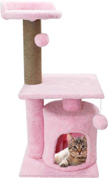 Hiputee Soft Fur Activity Scratching Post / Cat Tree - Sisal Rope Two Floor Tower Free Standing Cat Tree