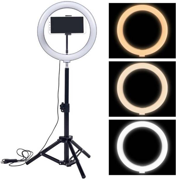 Wrapo Foldable Tripod with Remote, Dimmable 3-Modes LED Ring Light with Tabletop Stand with Ball-Head for Making up, Tiktok Videos Tripod