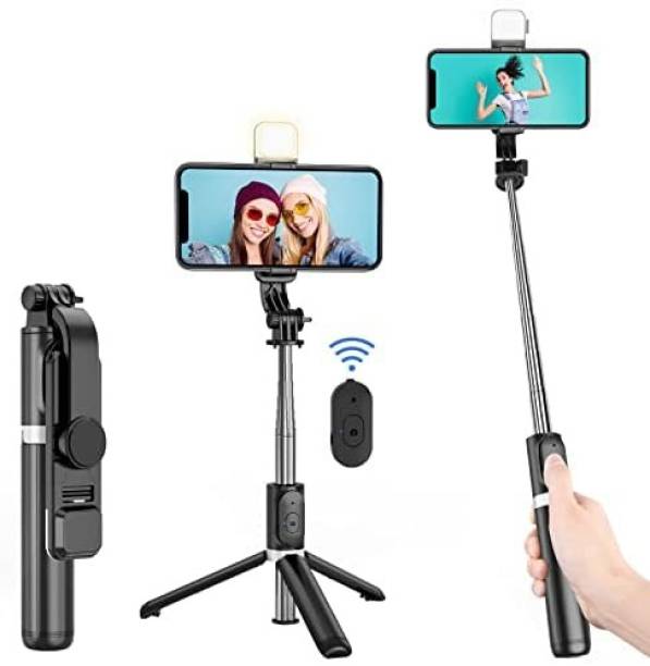 bediwell Selfie Stick with LED Fill Light,Phone Tripod Stand with Bluetooth Wireless Remote & 360°Rotation Long Selfie Stick Compatible with iPhone/OnePlus/Samsung/Realme & All Smartphones/Go Pro(Black) Bluetooth Selfie Stick