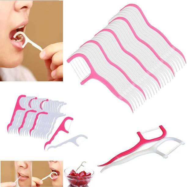 YATRI Tooth Cleaning Dental Floss Toothpicks Plastic Set 60 Piece Set (white & Pink)