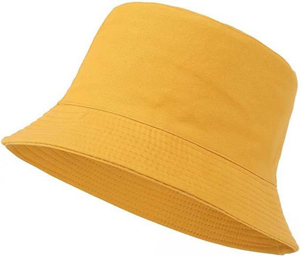 Highever Unisex plain cotton foldable beach hat sun hat bucket hat for women