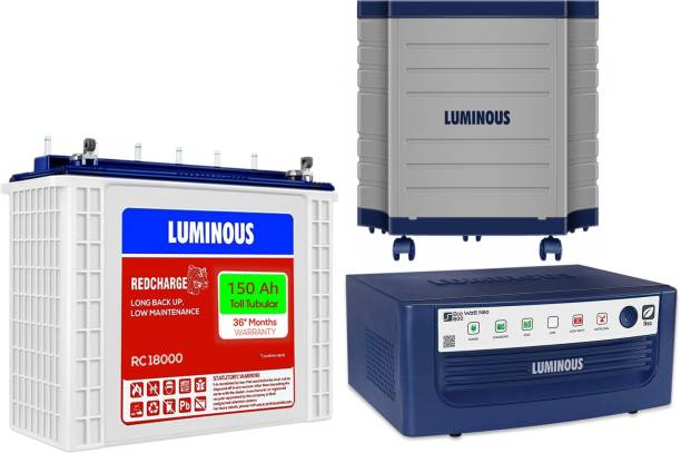 LUMINOUS Eco Watt Neo 800 Inverter_RC 18000 Battery_Trolley Tubular Inverter Battery