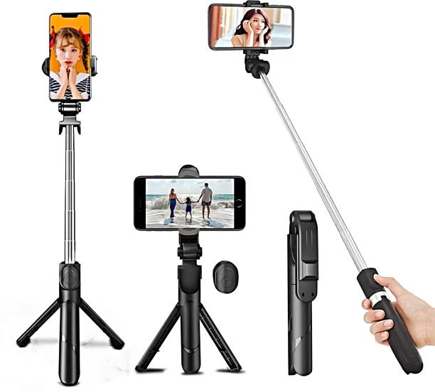 NAFA Portable Selfie Stick Tripod with Bluetooth Remote, Tripod Stand, Multifunctional Selfie Stick with Extendable Aluminium Monopod, 360 deg Rotation Phone Holder, Adjustable Grip Tripod Bluetooth Selfie Stick