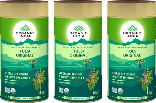 ORGANIC INDIA Tulsi Original 100 GM Tin- (Pack Of 3) Tulsi Herbal Tea Drum