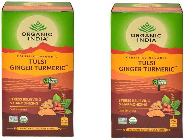 ORGANIC INDIA TULSI GINGER TURMERIC Tulsi, Ginger Herbal Infusion Tea Bags Box