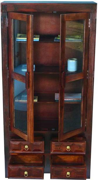 VARSHA FURNITURE Solid Sheesham Wood Book Shelf for home Library| Glass Door|Decorative Solid Wood Close Book Shelf