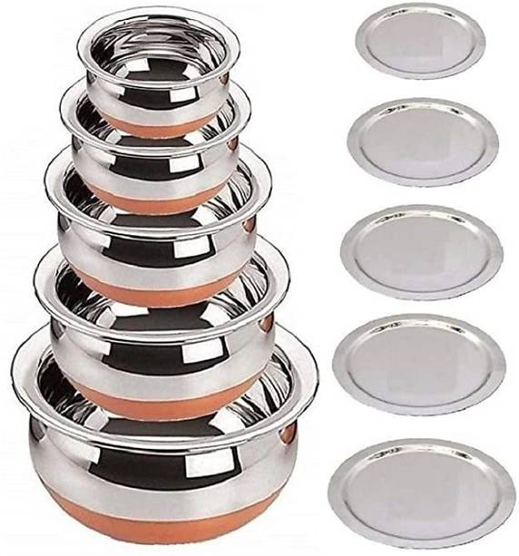 LIMETRO STEEL Copper Base Handi with Lid / Urli Set Cookware Set