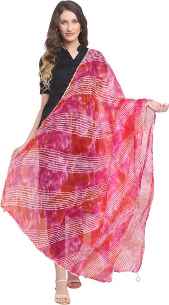 Pure Cotton Striped Pink, Red Women Dupatta