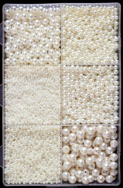 Atifa 6 Size Off-white Pearl beads for craft and jewellery making[pack of 3250 beads]