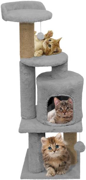 Hiputee Fur Activity Scratching Post - Sisal Rope Three Floor Tower Free Standing Cat Tree