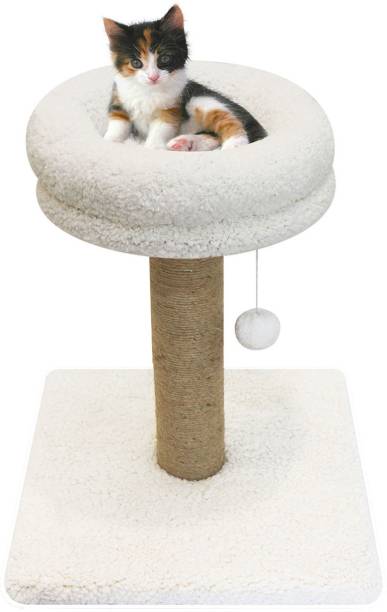 Hiputee Sherpa Cat Tree Scratching Post with Natural Sisal Tower for Kittens and Cats Free Standing Cat Tree