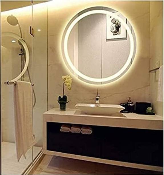 khorduExpo Round Wall Mirror - 24 Inch in Golden Metal Frame for Wall Decor Lighted Mirror