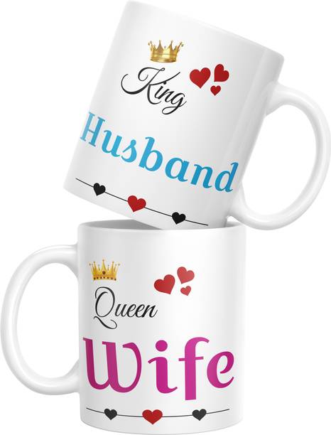 TrendoPrint Printed Husband & Wife Couple Coffee Cup (11oz) (Fm-90) Ceramic Coffee Mug