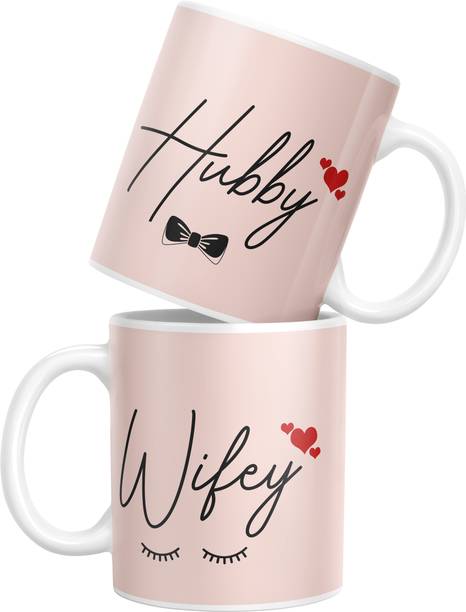 TrendoPrint Printed Hubby & Wifey Couple Coffee Cup (11oz) (Fm-86) Ceramic Coffee Mug
