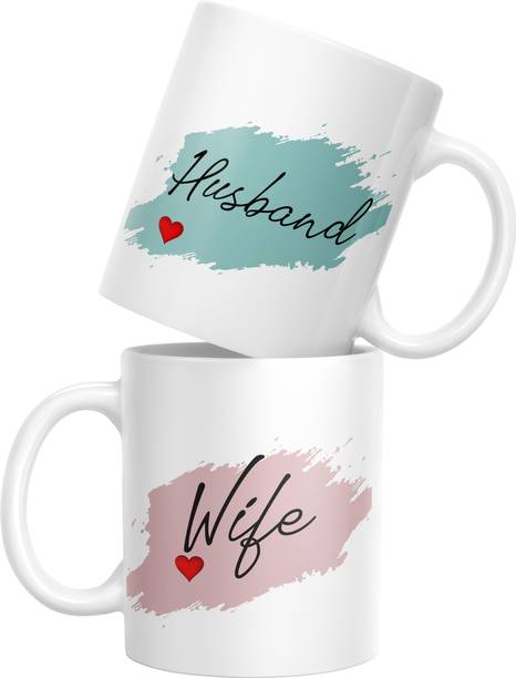 TrendoPrint Printed Husband & Wife Couple Coffee Cup (11oz) (Fm-89) Ceramic Coffee Mug