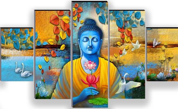 WALLMAX Buddha Painting Set of 5 Digital Reprint 18 inch x 30 inch Painting