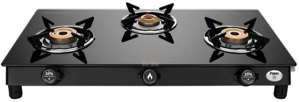 Bluflame Sparkle Power Duo Glass top 3 Open burner gas stove, Manual Ignition ग्लास मैनुअल गैस चूल्हा