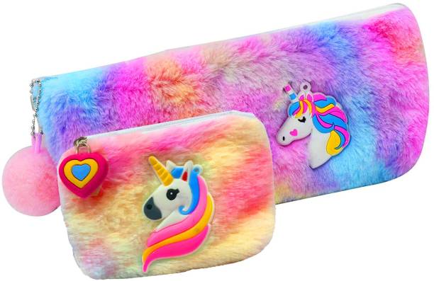 Neel unicorn fur cotton pouch&amp;cute small fur coin pouch for kids pencil box for girls Unicorn Art Artificial Leather Pencil Boxes