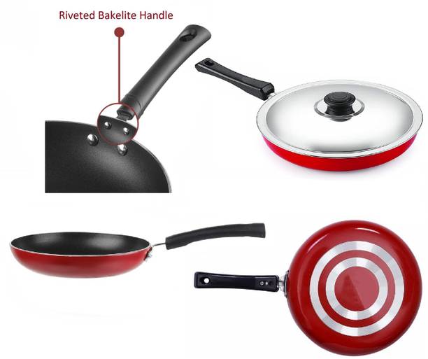RBGIIT Non Stick Fry Pan Skillet for Low Oil Saute, Pancake, Eggs, Paratha, Toasts K Curry Pan 23 cm diameter with Lid 1.5 L capacity