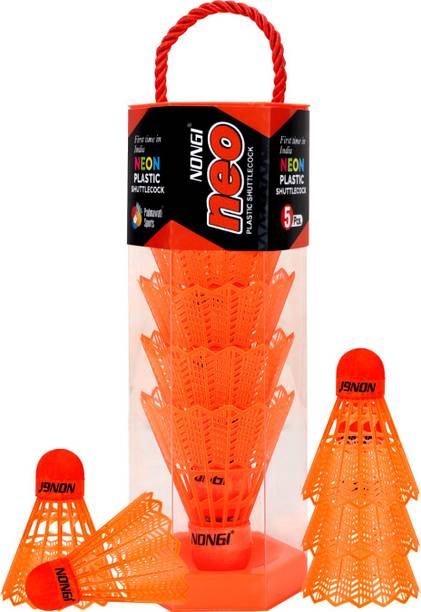 Nongi NEO Plastic Badminton shuttle pack of 5 for indoor outdoor badminton sports Plastic Shuttle  - Orange