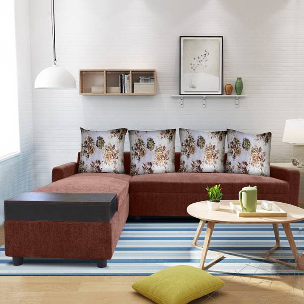 ELTOP Ruby L Shape Sofa With Storage And Cushions Fabric 6 Seater  Sofa