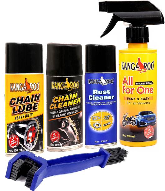 KANGAROO BIKE CARE KIT ( CHAIN LUBE AND CLEANER RUST REMOVER AND BIKE POLISH FULL CARE KIT 150 ML EACH LUBRICANT WITH CLEANING BRUSH AND 200 ML POLISH Chain Oil
