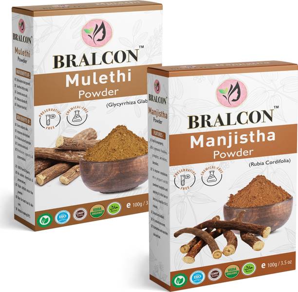 BRALCON Organic Liquorice/Mulethi Powder, Manjistha Powder Combo-(100g x 2) | Face Pack