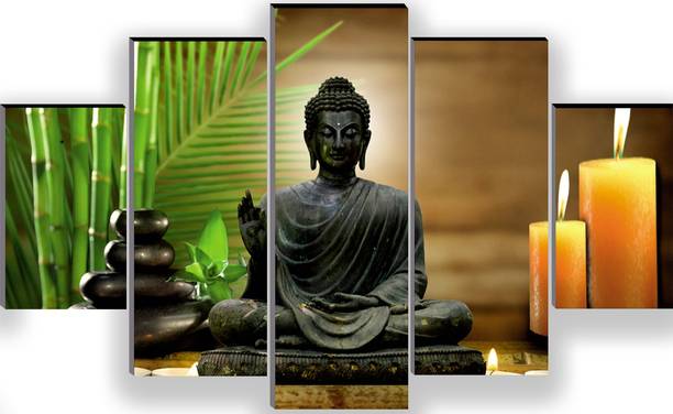 वॉलमैक्स Buddha Set of 5 UV Textured Wall Painting डिजिटल रीप्रिंट 18 inch x 30 inch पेंटिंग