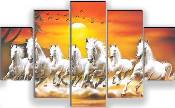 वॉलमैक्स Set of 5 Sunrise Fast 7 Runing Horse Wall Decor डिजिटल रीप्रिंट 18 inch x 30 inch पेंटिंग