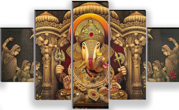 WALLMAX Set of 5 Ganesh Ji Home Decorative Item Wall Painting Digital Reprint 18 inch x 30 inch Painting