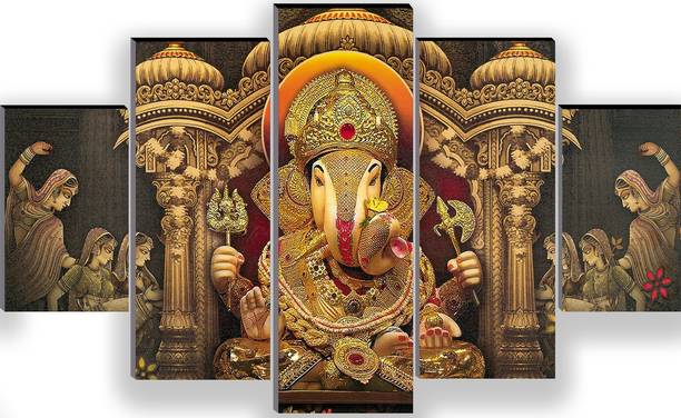 WALLMAX Set of 5 Ganesh Ji Home Decorative Item Wall Painting Digital Reprint 18 inch x 30 inch Painting