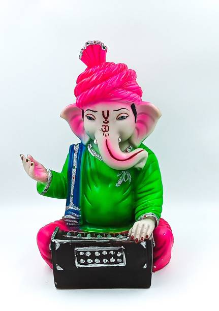 ATUT Ganesha Idol with Cute Pagdi and Harmonium , Unbreakable-30cm Decorative Showpiece  -  30 cm