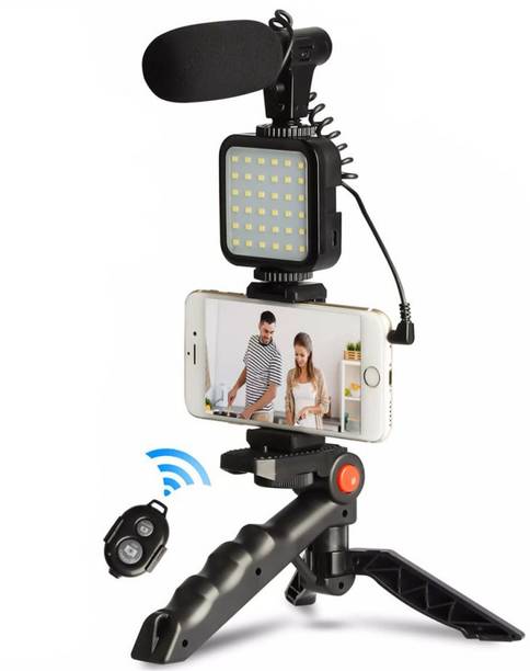 MJ Hub Mobile Vlogging Kit with Microphone Tripod Stand and LED Light Vlogging Mobile Tripod Kit