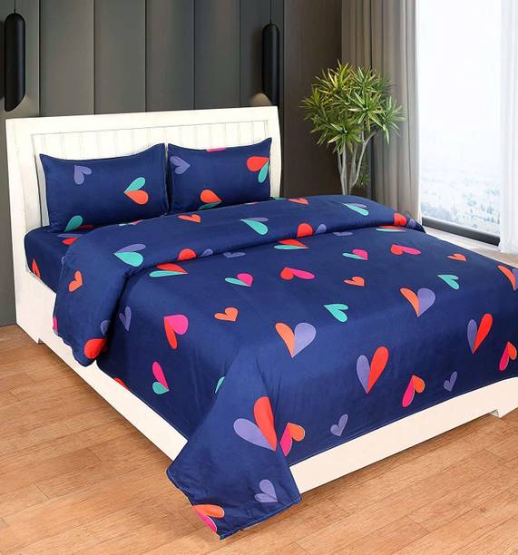 masn Polycotton King Flat 250 TC Printed 1 Bedsheet with 2 Pillow Covers