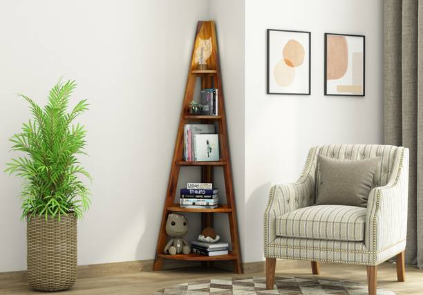urban wood Naro Wooden Corner Bookshelf (Honey Finish) Solid Wood Open Book Shelf