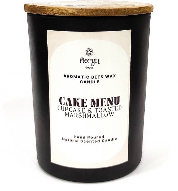 Floryn decor Natural Beeswax Candle with Free Wooden LID,Scent- Cupcake & Toasted Marshmallow Candle