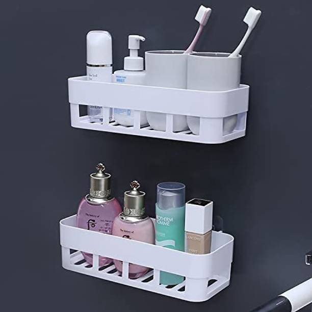 HEYMAK 2PC Bathroom Organizer Shempu Stand, Kitchan Wall mounted Shelves Plastic Wall Shelf