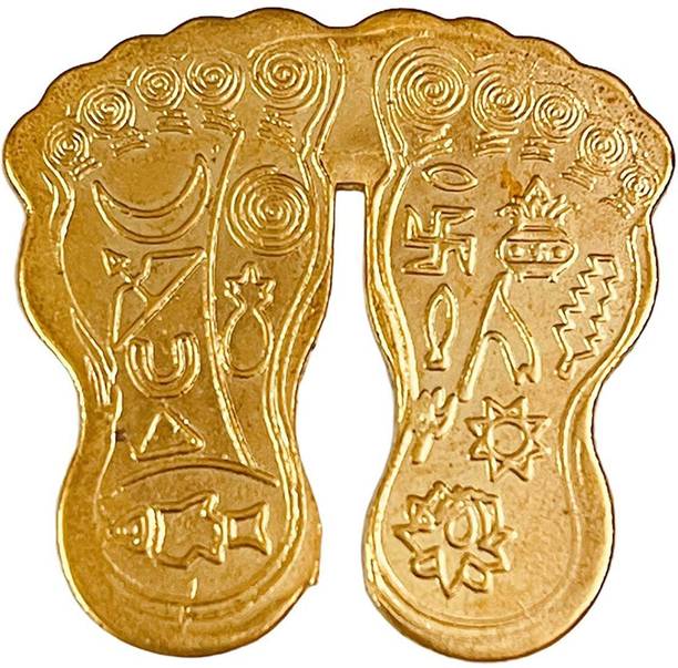 SHIVSHAMBHU Metal Laxmi Charan Paduka (Golden ) Decorative Showpiece  -  1 cm