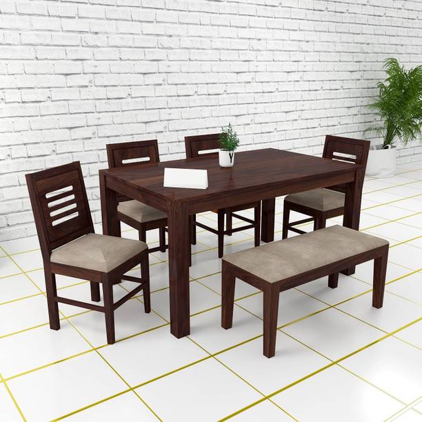 Wopno Furniture Pure Sheesham 4 Urban Chair With Bench Solid Wood 6 Seater Dining Set