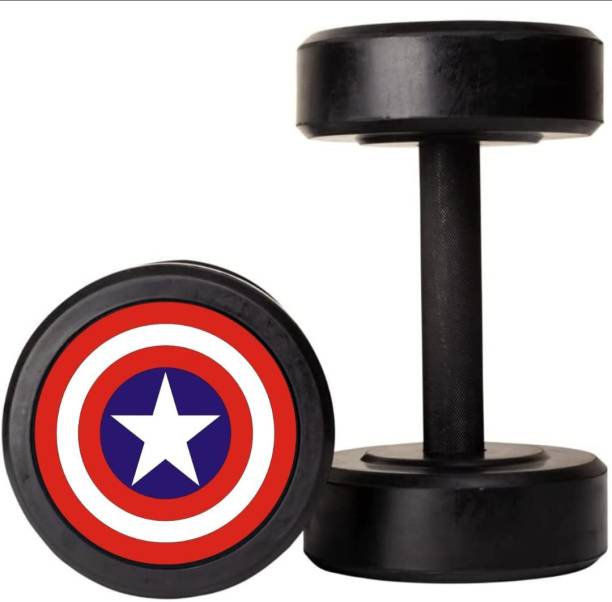 LCARNO Pair of 2.5Kg (2.5Kg X 2) Captain America Rubber Dumbbell Fixed Weight Dumbbell