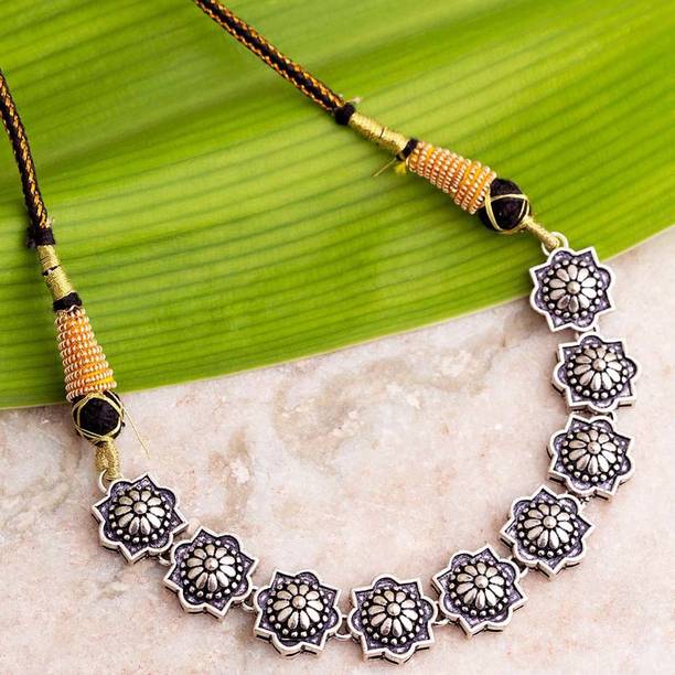 Abhira Looping Design Necklace Silver Plated Brass Necklace