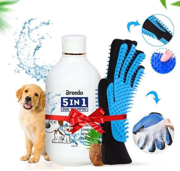 Breedo Dog Need (Combo of 2) 5IN1 Shampoo Conditioner + Gloves Allergy Relief, Conditioning, Anti-fungal, Anti-microbial, Anti-itching, Anti-dandruff Natural Dog Shampoo