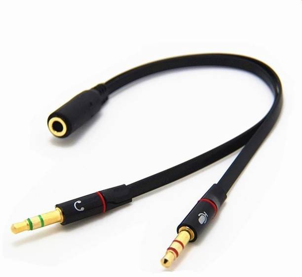 Crystonics Black 3.5mm Female to 2 Dual 3.5mm Male Headphone Mic & Audio Y Splitter Cable Phone Converter