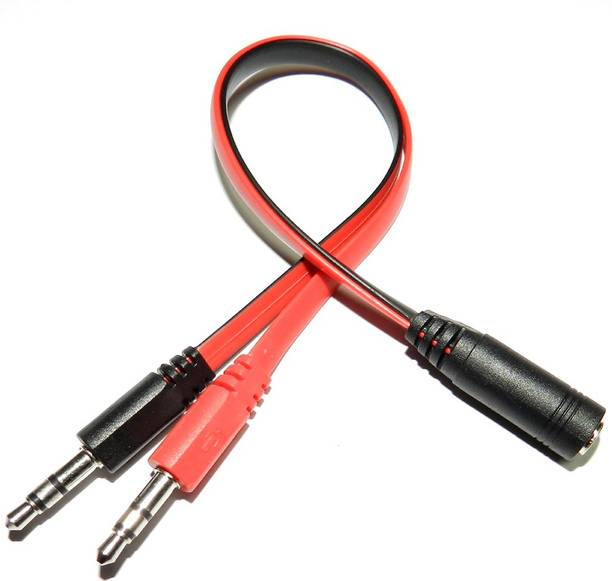 Crystonics Red & Black 3.5mm Y Splitter 2 Jack Male to 1 Female Headphone Mic & Audio Adapter Phone Converter