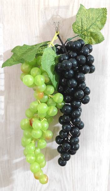 SKG ARU 2PC Green & Black Grapes Bunch for Home/Kitchen Deoration Artificial Fruit