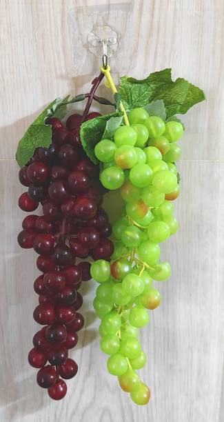SKG ARU 2Pc Red & Green Grapes bunch for Home/Kitchen Decoration Artificial Fruit