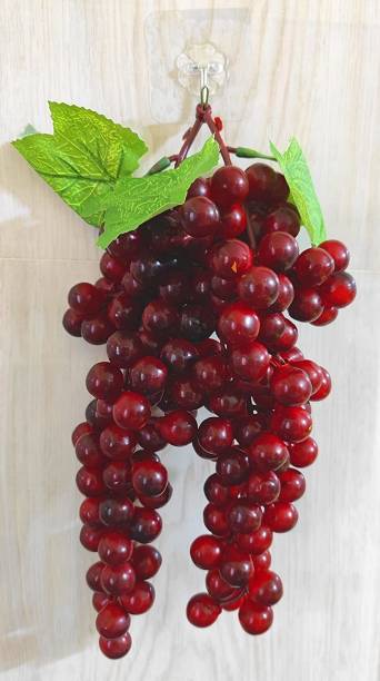 SKG ARU 2Pc Red Color Grapes Bunch for Home/Kitchen Decoration Artificial Fruit